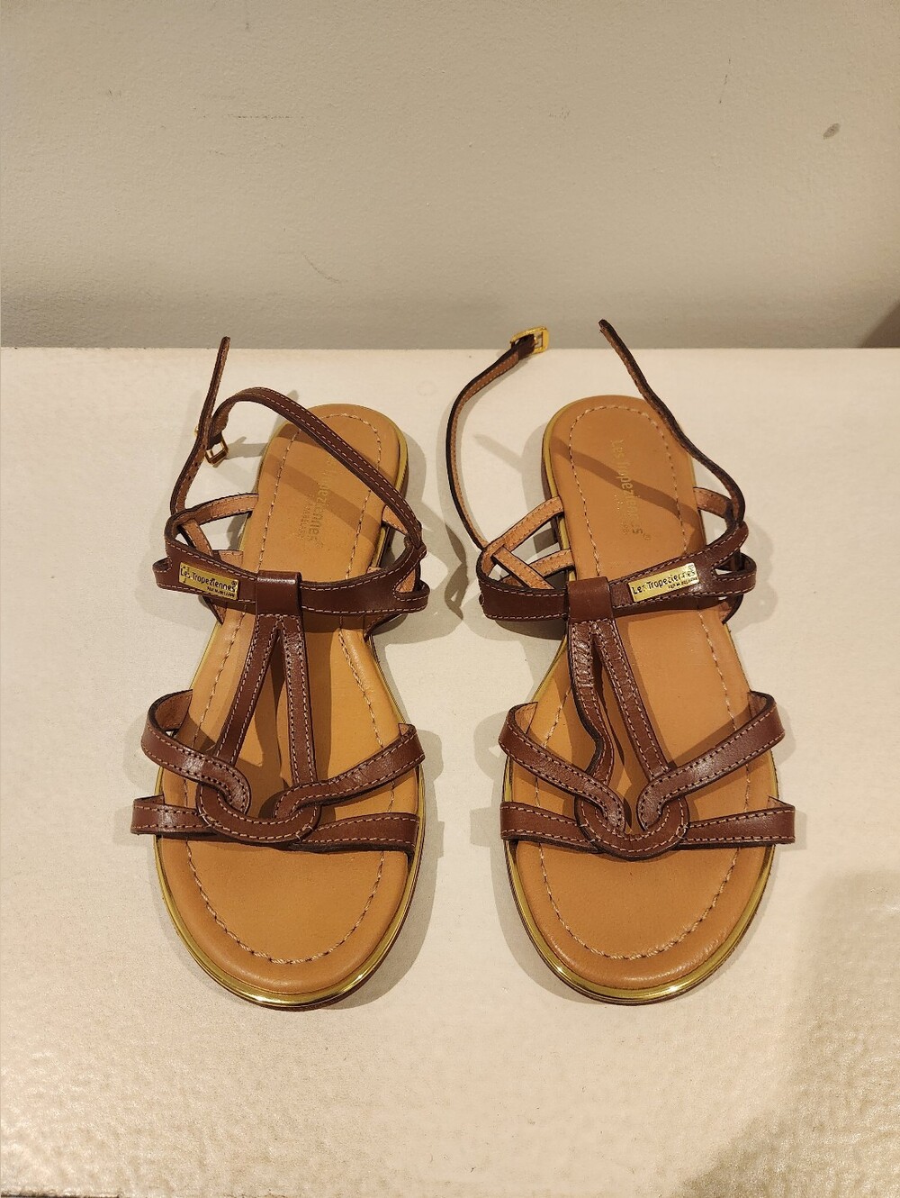 Women’s Brown Strappy Leather Sandals with Ankle Tie